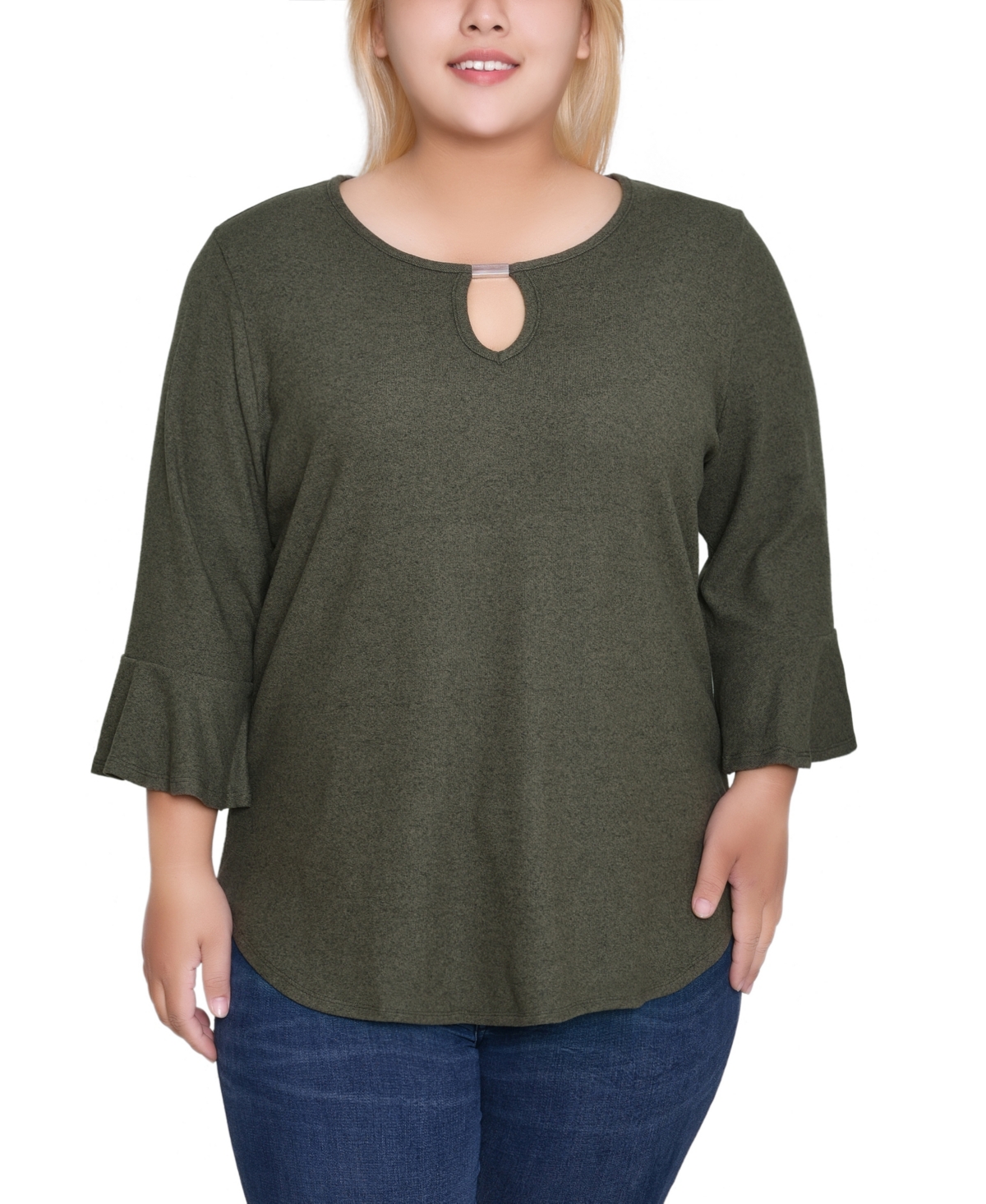 Ny Collection Plus Size 3/4 Bell Sleeve Top In Green