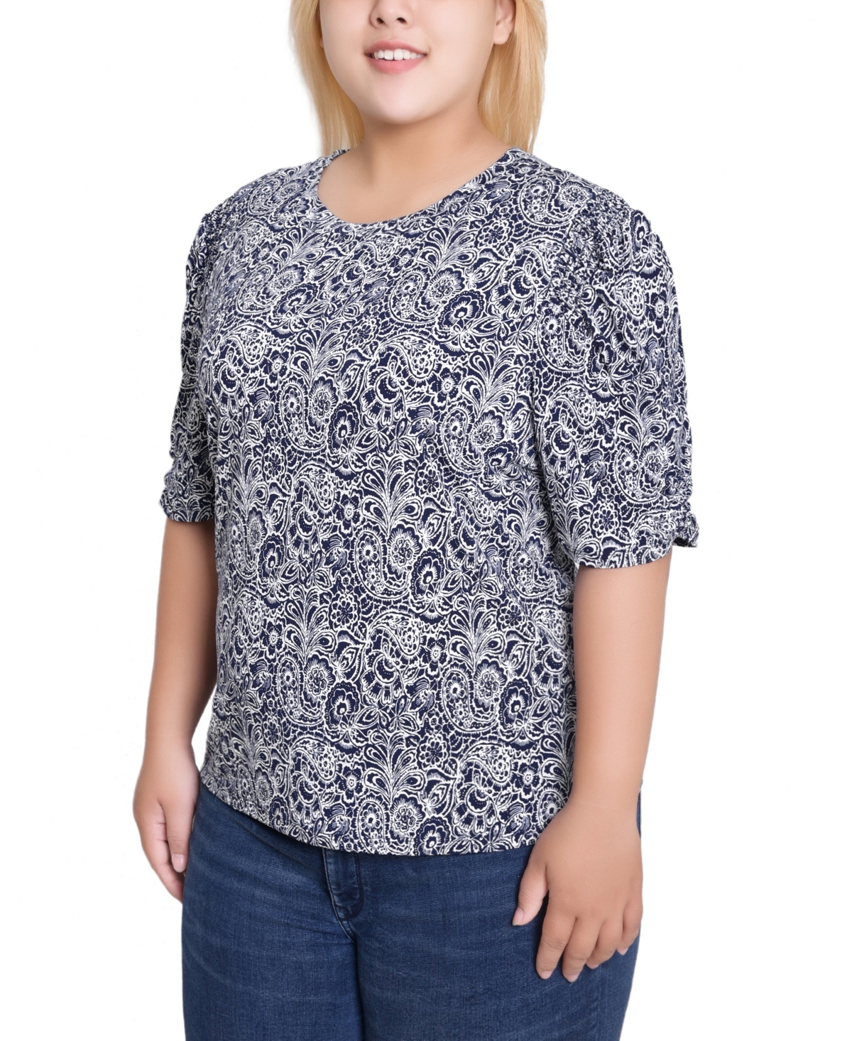 Ny Collection Plus Size Short Sleeve Crew Neck Top In Multi