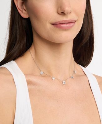 Rhodium-Plated Sterling Silver Multi Stone Necklace