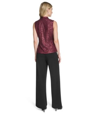 Women's Sequin Detail V-Neck Blouse