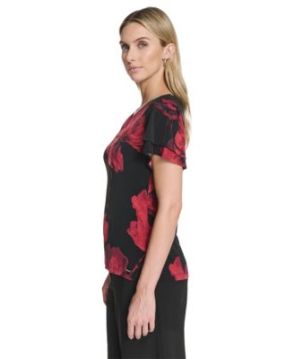Women's Short Sleeve V-Neck Printed Top