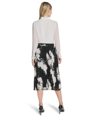 Women's Pleated Printed Midi Skirt