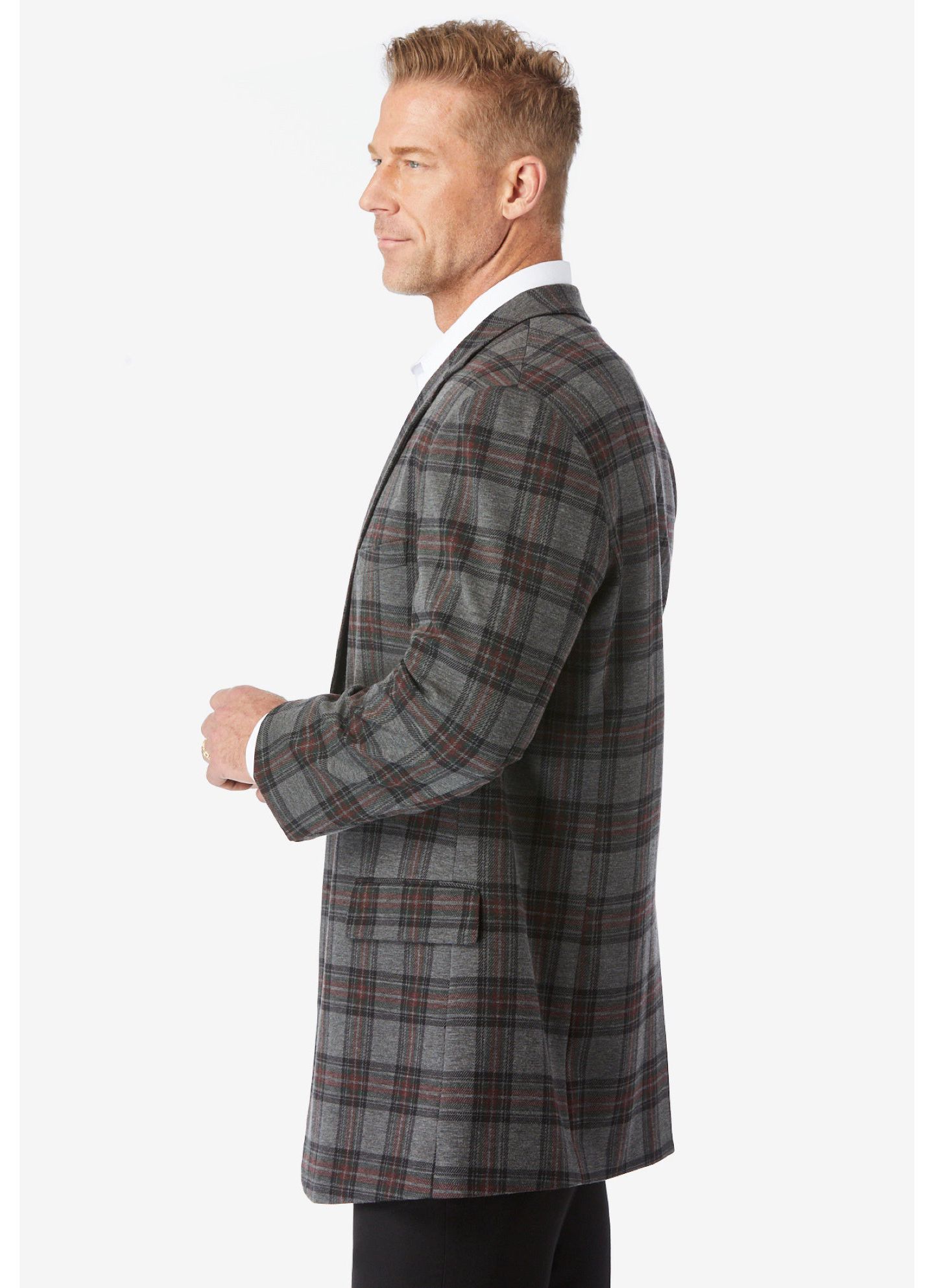 Мужской пиджак KingSize Ponte stretch knit blazer, цвет: Чёрный клетчатый — фото 3