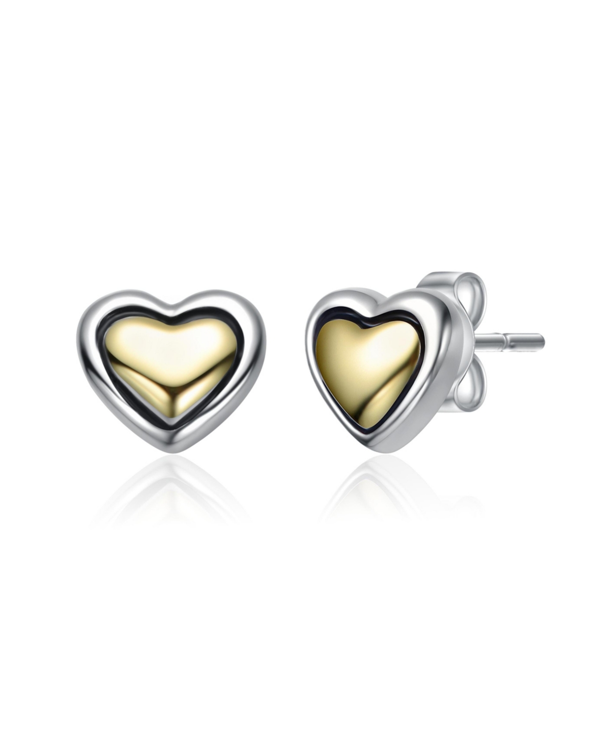 Genevive Sterling Silver Two-Tone Heart Design Stud Earrings