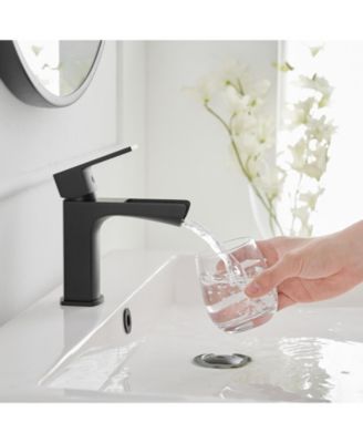 Drip-Free Waterfall Low-Arc Single Handle Modern Bathroom Sink Faucet with Drain Assembly