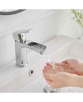 Drip-Free Waterfall Low-Arc Single Handle Modern Bathroom Sink Faucet with Drain Assembly