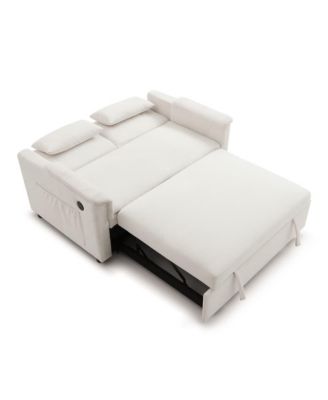 55" Velvet Loveseat Sofa Bed with USB Ports, Adjustable Backrest and Pull-Out Sleeper with Storage Pockets and Pillows-Maison Boucle