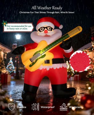 6FT Inflatable Santa Claus with Guitar and LED Lights, Outdoor Christmas Decoration