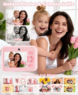 Kids Instant Print Camera 48MP with 16X Zoom, 1080P HD Video, Bluetooth, Dual Lens, 32GB Card & 4 Print Rolls