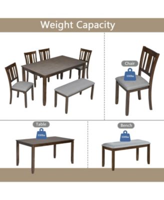 CASAINC 6 Pc. Set MDF, Birch Veneer, Solid Wood Bench, Upholstered Chairs, Space-Saving Dining Table Set
