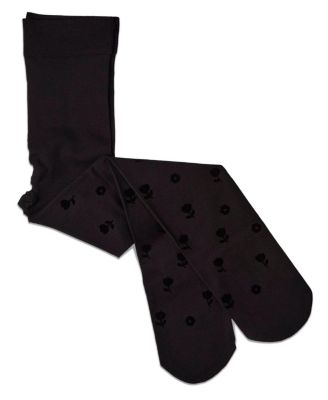 Girls Opaque Rose-Pattern Flocked Tights