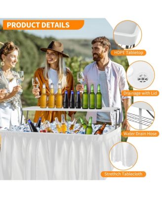 2-Tier Outdoor Portable Folding Ice Cooler Table with Removable Matching Skirt and Shelf
