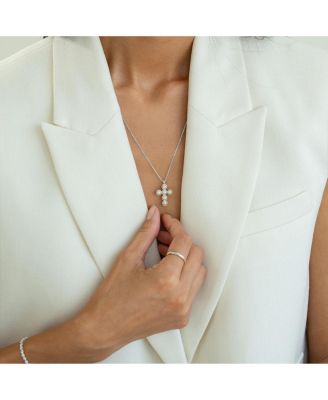 Sterling Silver 18k Gold Plated Victoria Cross Pearl Necklace Holiday Gift Idea