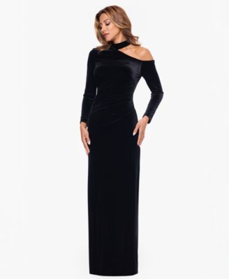 Women's Velvet Cold Shoulder Long Sleeve Gown