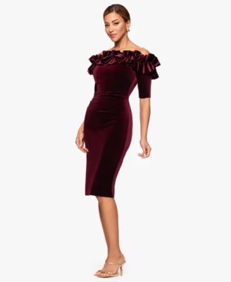 Women's Velvet Off The Shoulder Ruffle Cocktail Dress