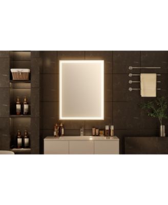 28x20 inch Moisture-Resistant Wood LED Lighted Defogger Adjustable Shelf Medicine Cabinet with Mirror