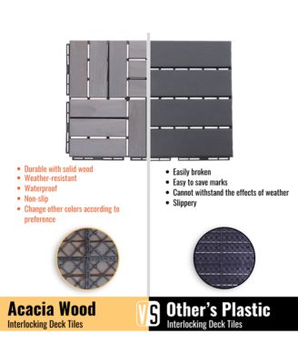 30-Pack 12'' Acacia Hardwood Checker Pattern Interlocking Deck Tiles Light Gray