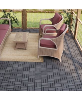 30-Pack 12'' Acacia Hardwood Checker Pattern Interlocking Deck Tiles Light Gray