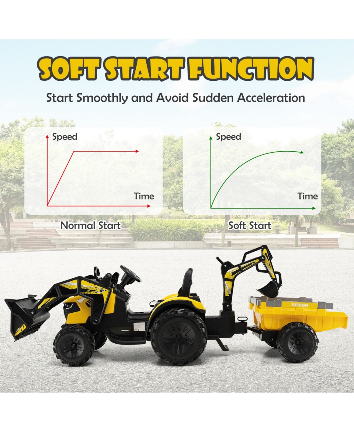 12V 3 in 1 Kids Ride On Excavator with Shovel Bucket and Music