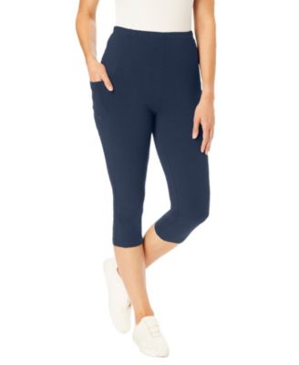 Women's Plus Size Stretch-Cotton Knit Pull-On Pocket Capri Leggings