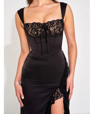 Women's Freddie Black Lace Satin Maxi Corset Dress