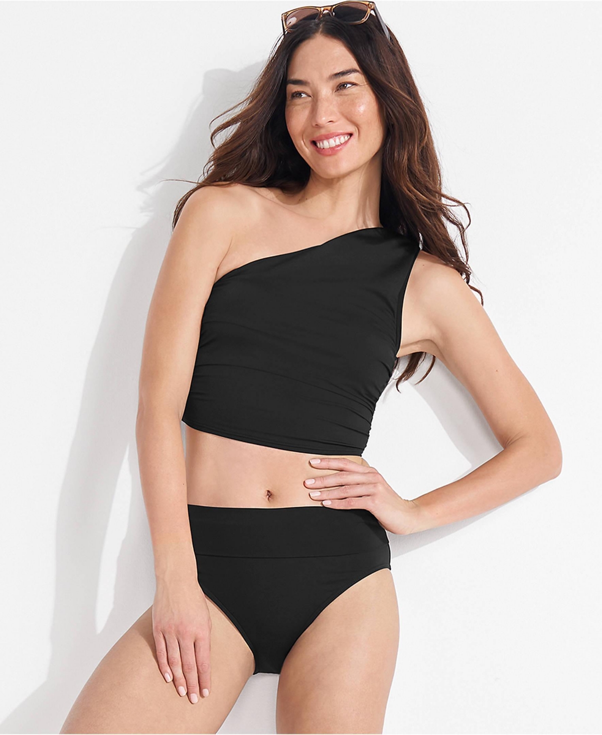 Lands' End Women's Ddd-Cup Ruched One Shoulder Midkini Top