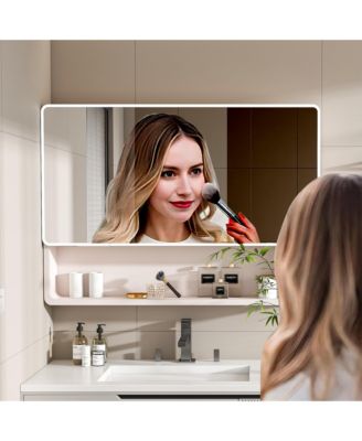 LED Bathroom Cabinet with Aluminium Frame, Mirror, Defogger, and Storage