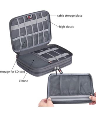 Double Layer Electronics Organizer Bag - Travel Cable Storage Case for USB Drives, SD Cards, Charging Cords & Mini Tablets
