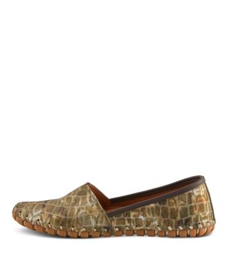 Kathaleta-Spice Metallic Croco Slip-On Leather Flats with Removable Insole & Arch Support