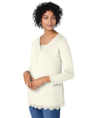 Plus Size Layered-Look Lace Trim Tee