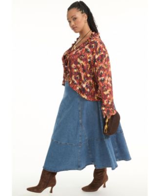 Women's June + Vie Fit-And-Flare Denim Midi Skirt