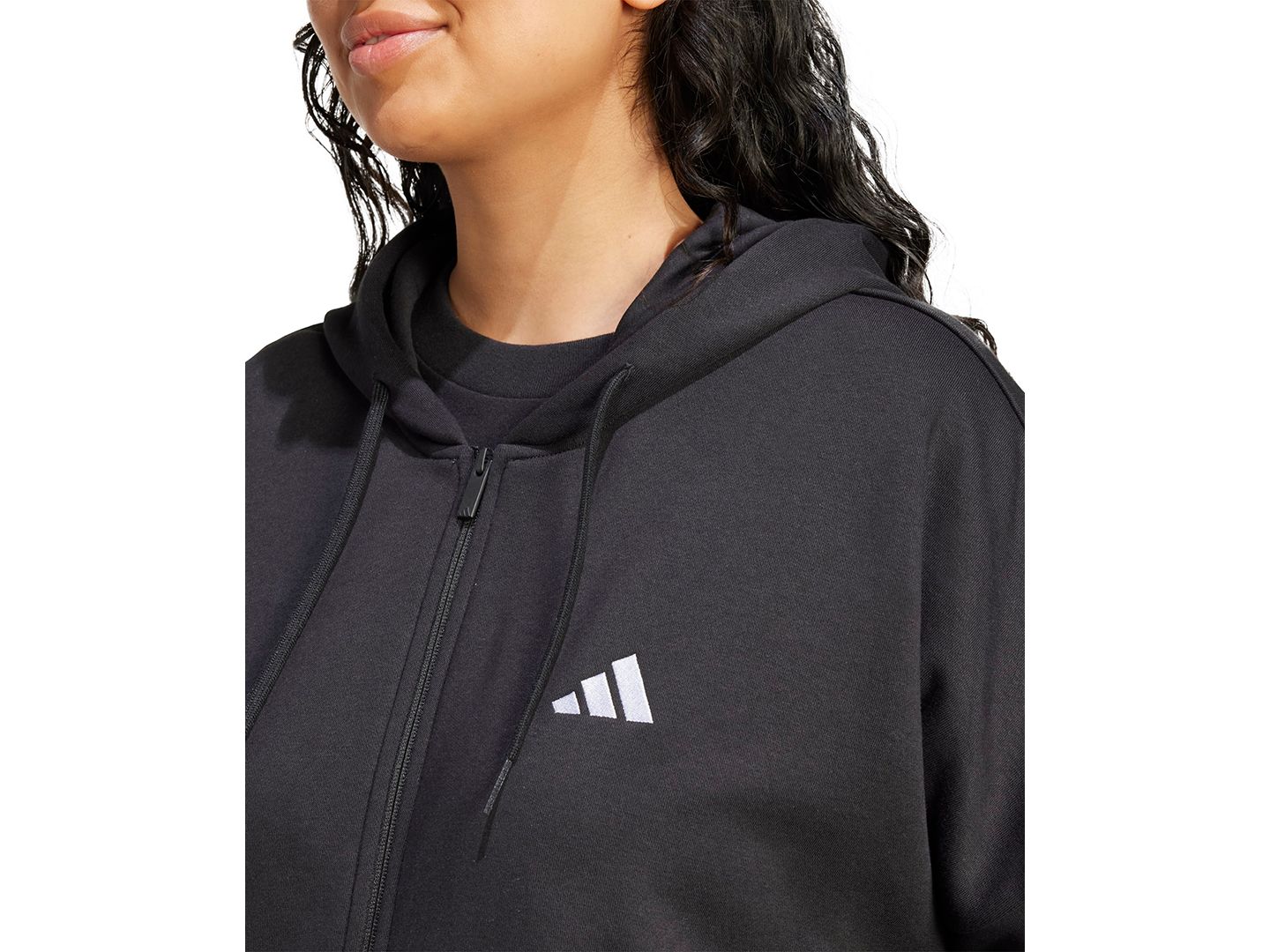 Женское худи adidas Plus Size Essentials 3-Stripes Full-Zip Fleece, цвет: Чёрный — фото 4