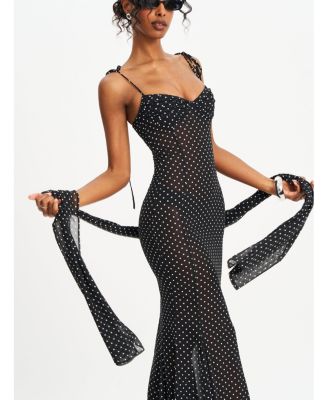 Women's Yadira Black Base Polka Dot Chiffon Maxi Dress