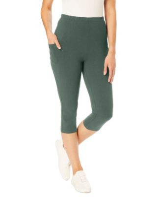 Women's Plus Size Stretch-Cotton Knit Pull-On Pocket Capri Leggings