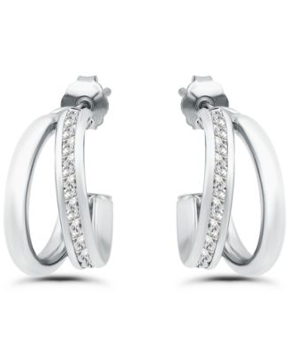 Cubic Zirconia Combo Half Hoop Earrings (1-7/8 ct. t.w.) in 18K Gold Over Sterling Silver