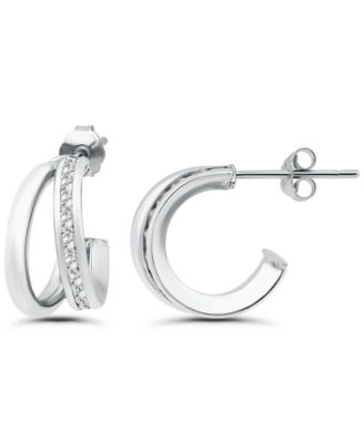 Cubic Zirconia Combo Half Hoop Earrings (1-7/8 ct. t.w.) in 18K Gold Over Sterling Silver