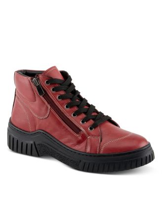 LOEVA Leather High-Top Sneaker Boot with Removable Insole and Zipper Access