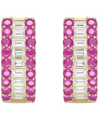 Gemstone and Diamond Hoop Earrings (1/4 ct.t.w.) in 14K Gold (also in 14K White Gold)