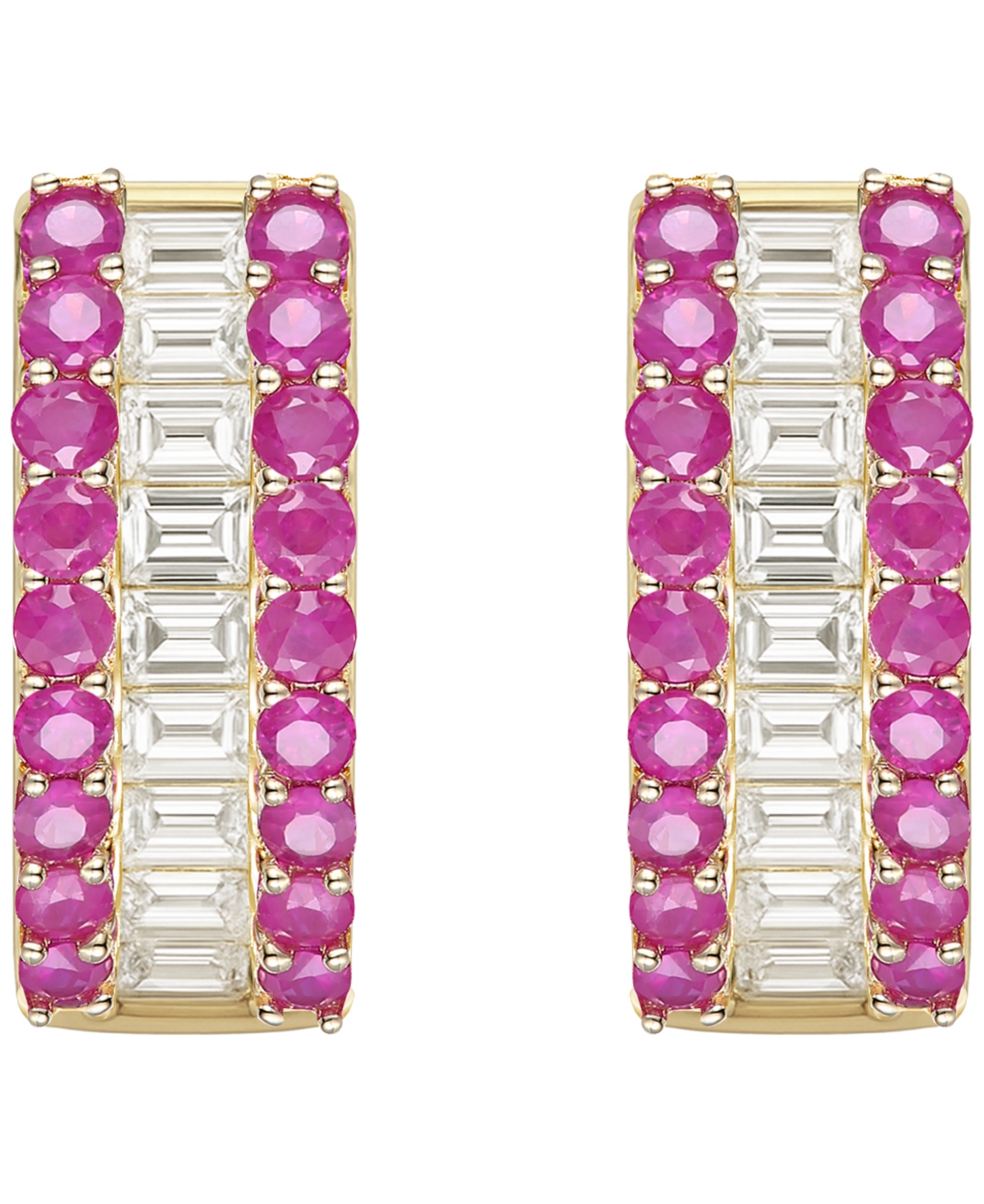 Macy's Gemstone And Diamond Earrings (1/4 Ct.t.w.) In 14k Gold And White Gold In Gold