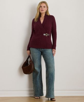 Plus Size Long-Sleeve Buckled Sweater