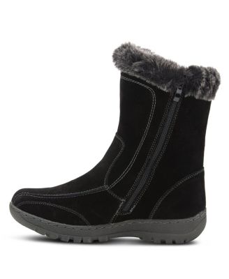 Achieve Suede Water Resistant Cold Weather Boot with Faux Fur Trim and Buckles