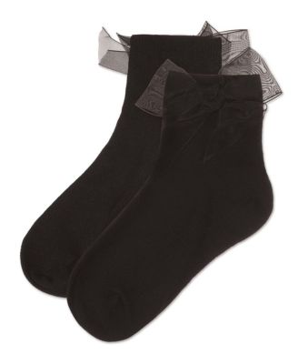 Big Girls Tulle-Bow-Trimmed Mercerized Cotton-Rich Ankle Sock