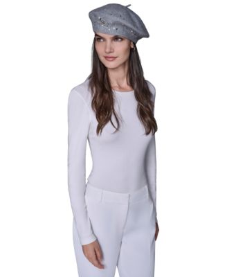 Women's Crystal Stud Detail Beret Hat