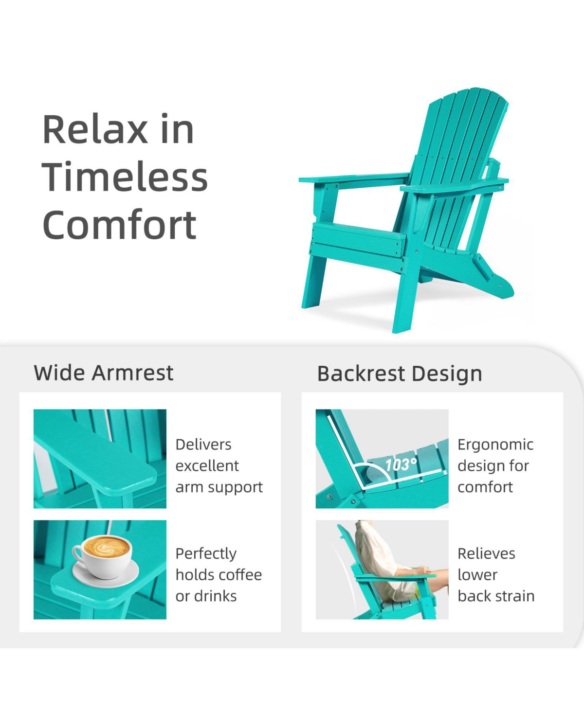 Aoodor Outdoor Folding Adirondack Chair - All-Weather Indoor/Outdoor Patio