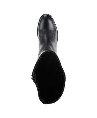 Hightail Knee-High Leather Boot with Calf Elastic Gore and Low Stacked Heel