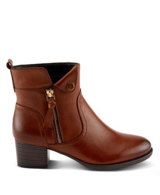 Nazca Leather Ankle Bootie with Gold Snap Button and Functional Zipper