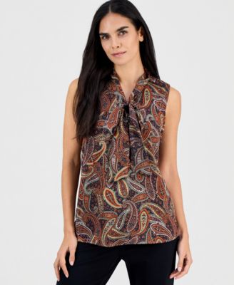 Tahari ASL - Petite Paisley Print Sailor Tie Blouse