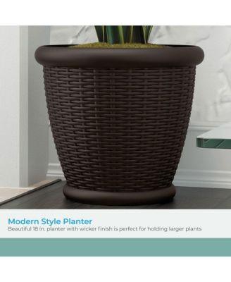 Willow 18" Plastic Decorative Wicker Patio Planter Pot, Java (3 Pack)