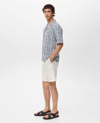 Men's Short-Sleeved Striped Cotton Shirt
