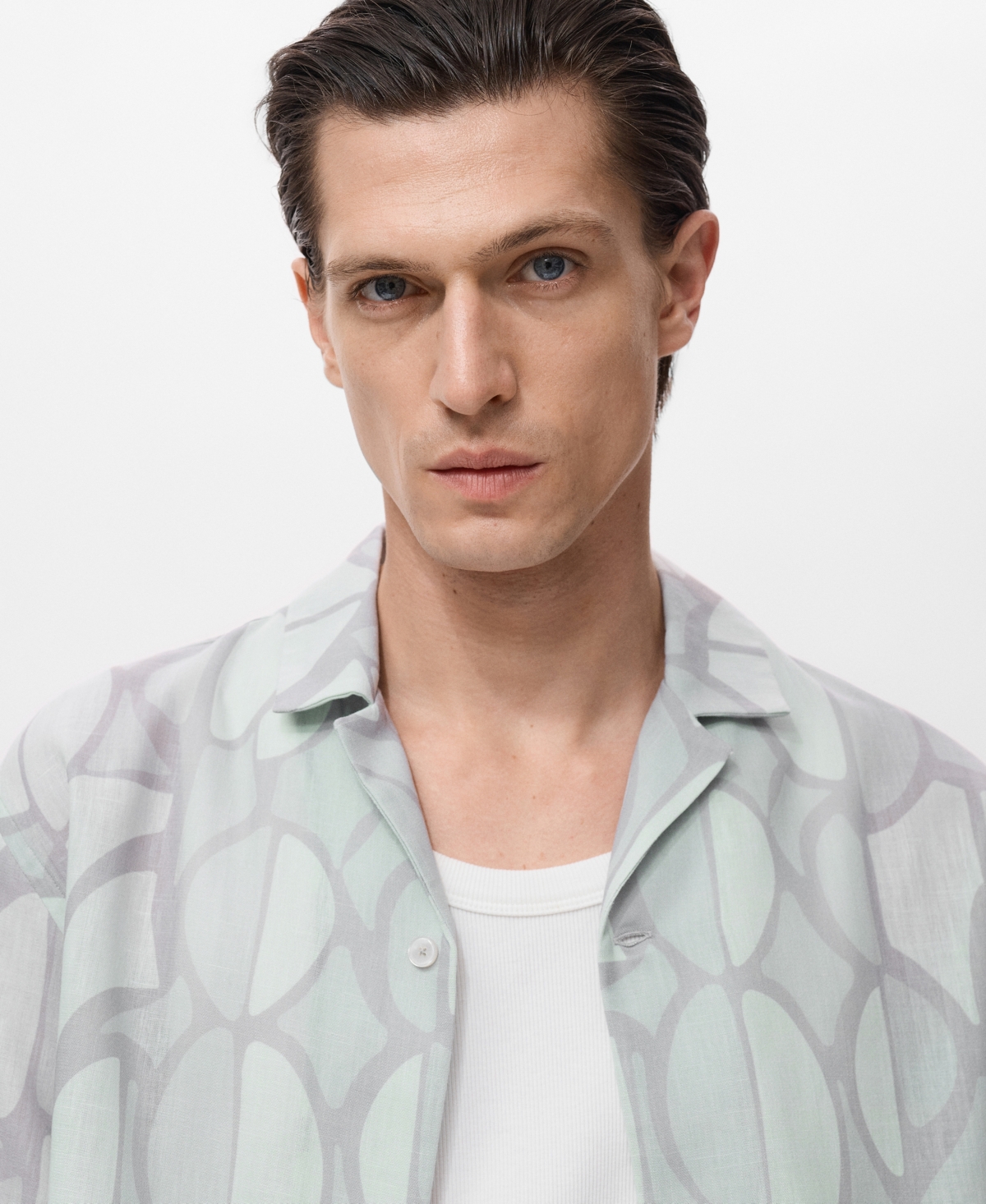 Mango Geo Print Camp Shirt In Blue